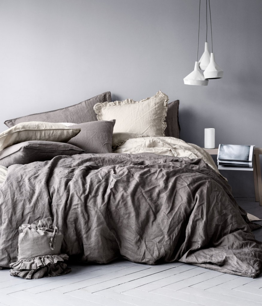 H&M Linen Duvet, King/ Queen Set, Dark Gray